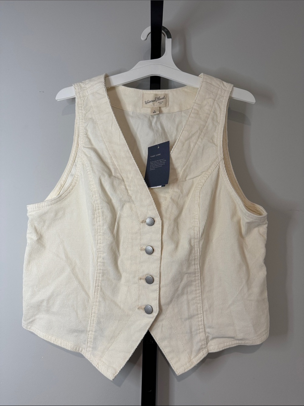 Universal Thread Cream Corduroy Button Vest Women’s Medium New NWT